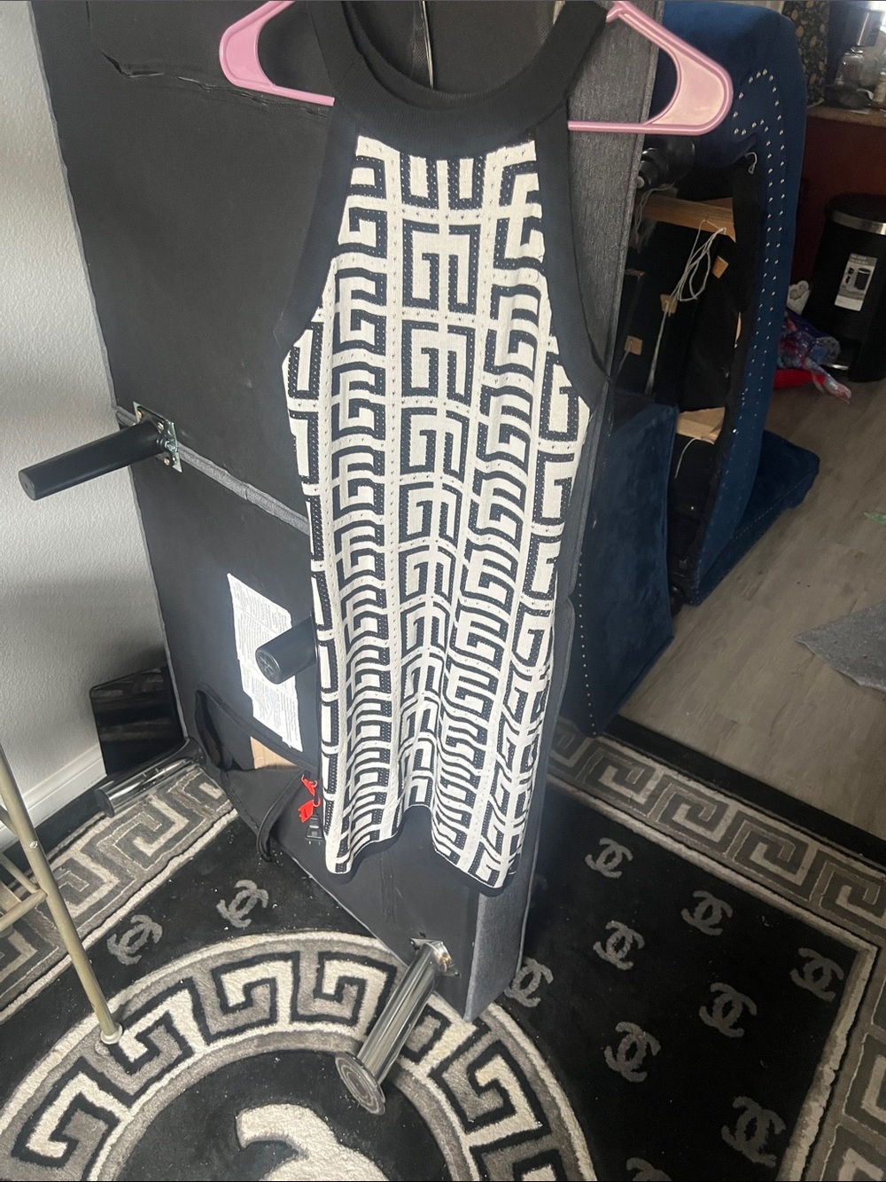 Black & White Geometric Knit Halter Dress